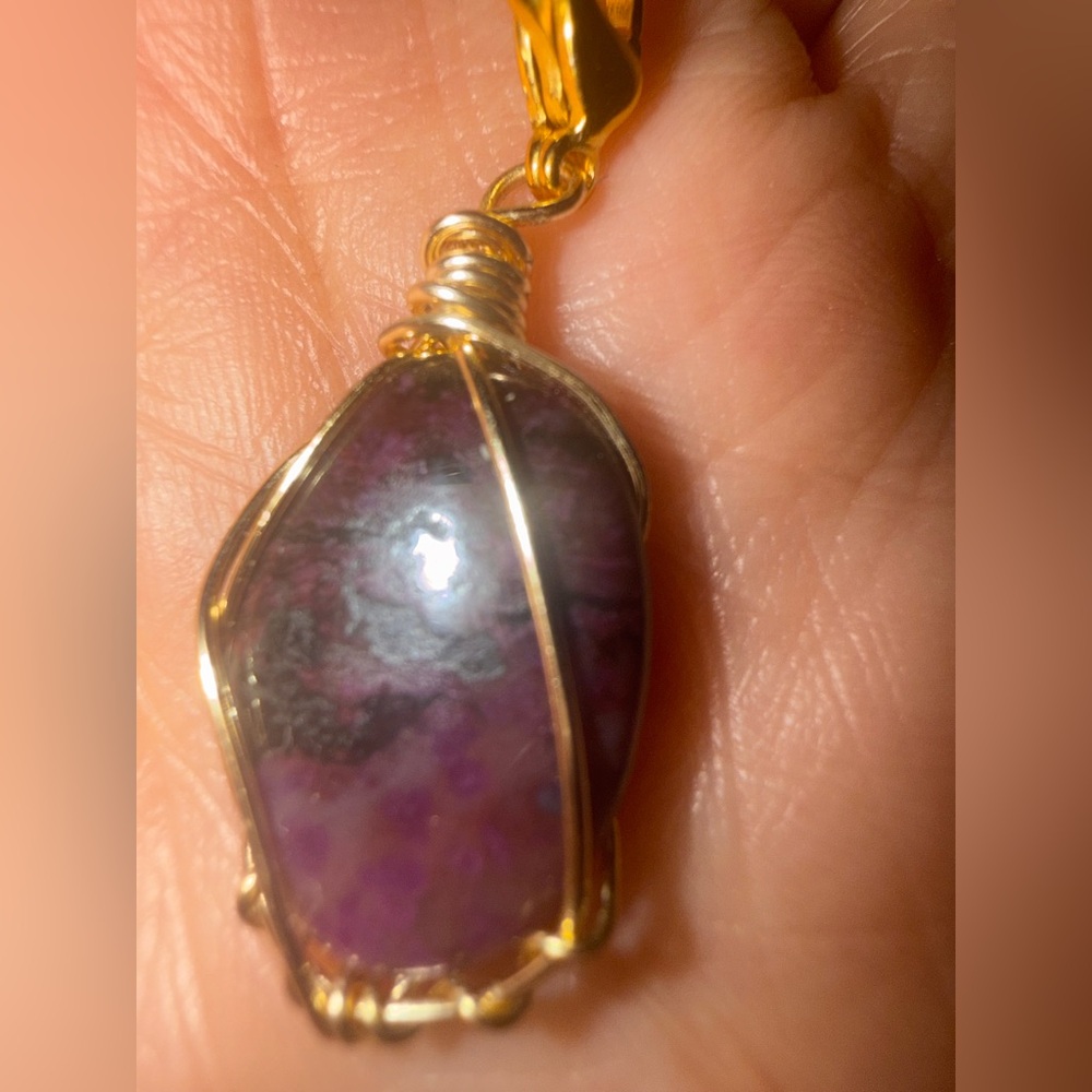 Natural Sugilite Pendant Purple Stone Wire Wrapped
